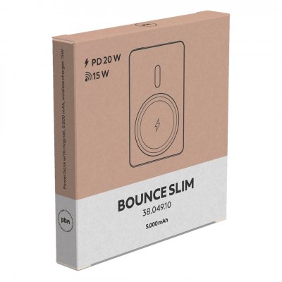 BOUNCE SLIM, pomoćna baterija sa magnetom 5.000 mah, bežično punjenje, 15w, crna